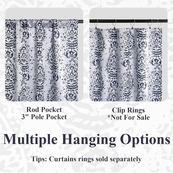 Navy and Silver Damask Medallion Curtains 54”Wx95”L, 2 Panels - Picture 6 of 8